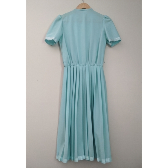 Vintage Union Label 70's/80's Aqua Pleated Dress - Picture 2 of 9